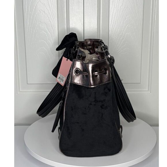 Juicy Couture Classic Scottie Dog Tote Bag Black Velour Metallic Trim HTF Viral - Picture 8 of 15